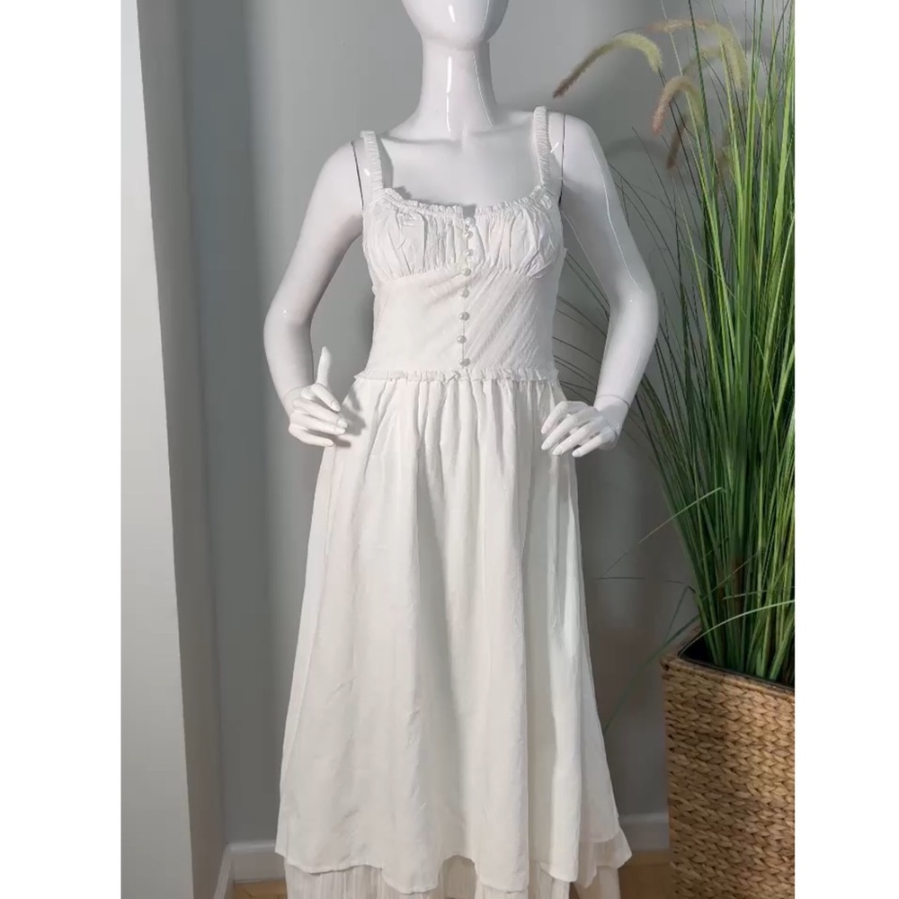 White Midi Dress Button Front Corset Style Ruffle Hem
Boho Vacation Size XS
